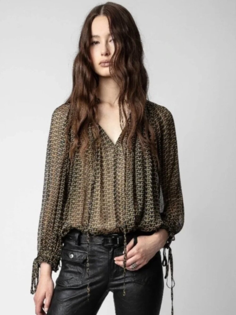 Zadig & Voltaire Tocade sheer monogram print blouse, Size S, New with tags